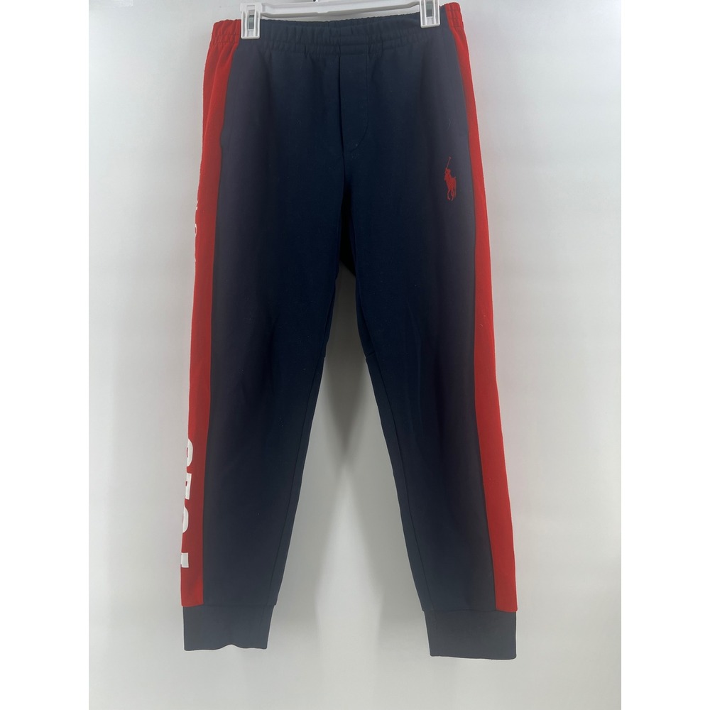 Polo Ralph Lauren Jogger Sweatpants Mens S Navy Red Big Logo Colorblock Preppy